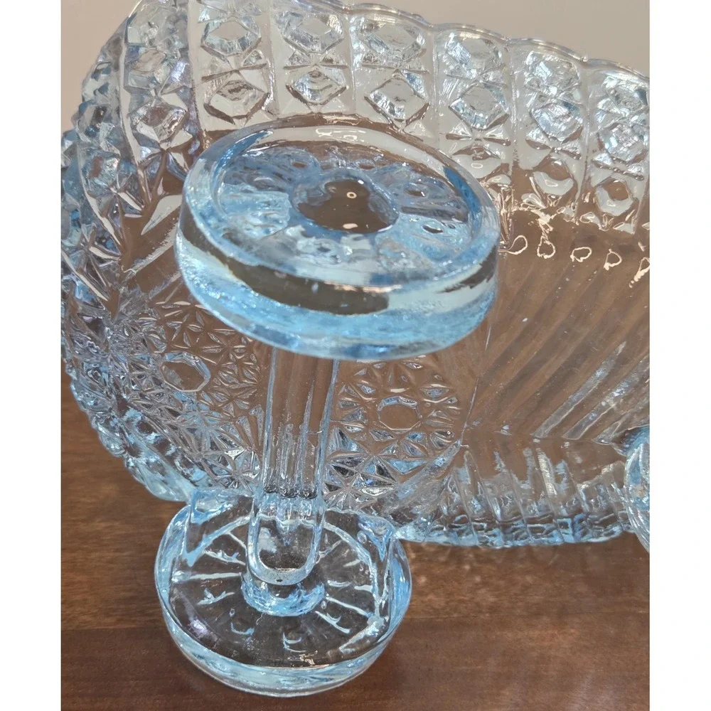 Vintage‎ McKee Glass Daisy and Button Aqua  Blue Baby Carriage or Coach Bowl